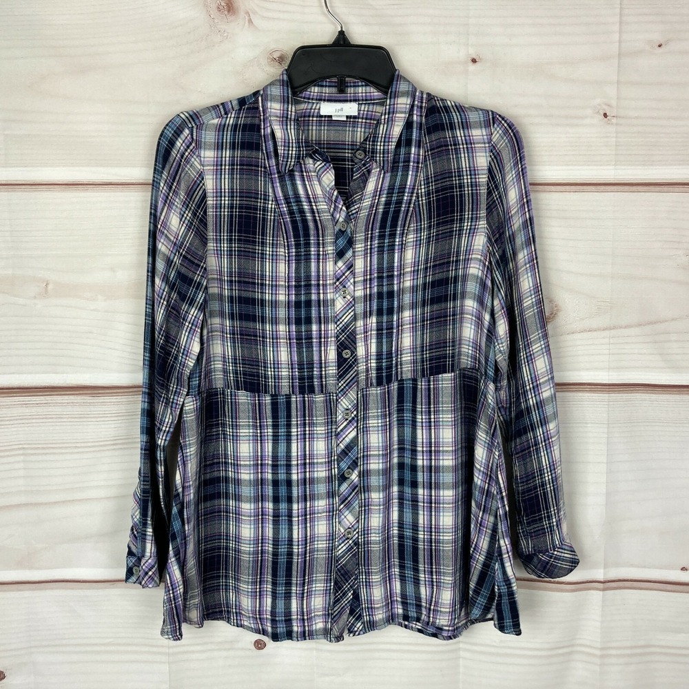 J. Jill Top Womens PS Plaid Button Down Shirt Long Sleeve Collared Blouse Woven